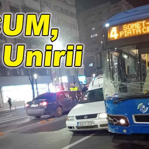 Accident pe Bd. Unirii Sud: Un autobuz s-a ciocnit de o autoutilitara